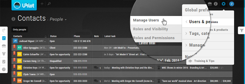 Settings - Manage users